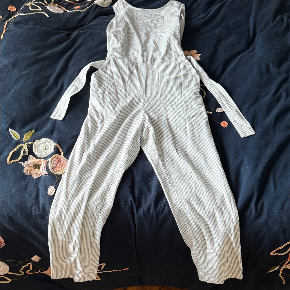 Marine Layer White and Light Gray Striped Cotton Jumpsuit